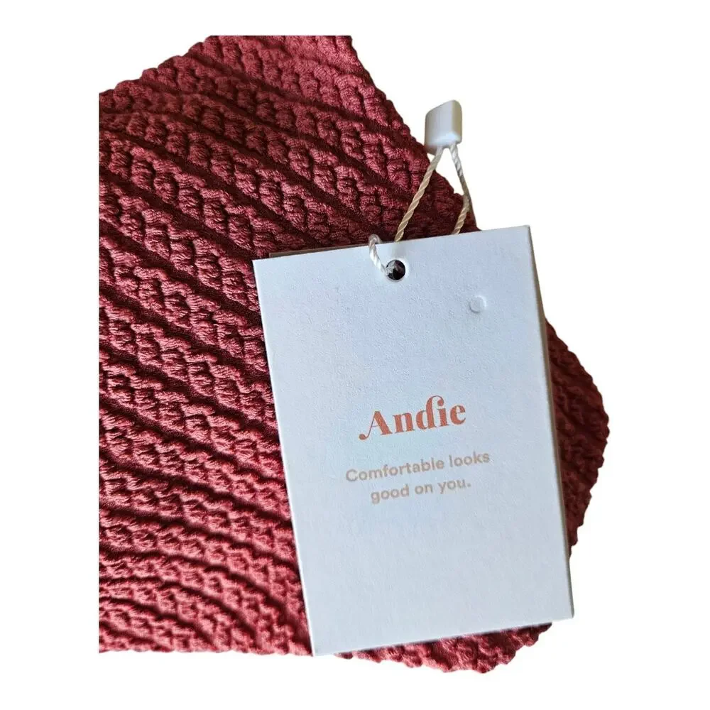ANDIE Swim Women L Symi Bikini Swimsuit Top Mauve Pink Cinched Texturized NEW